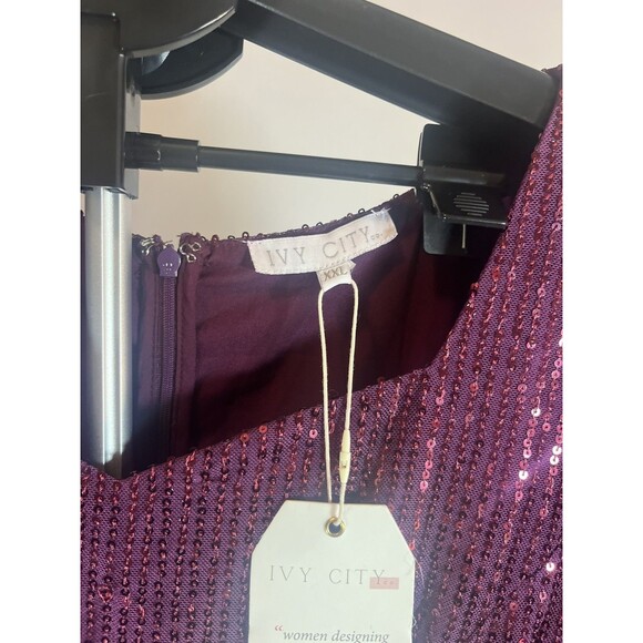 Ivy City Co Clara Dress Plum Sequins Fit Flare Puff Sleeve Holiday XXL  NWT - Picture 10 of 14